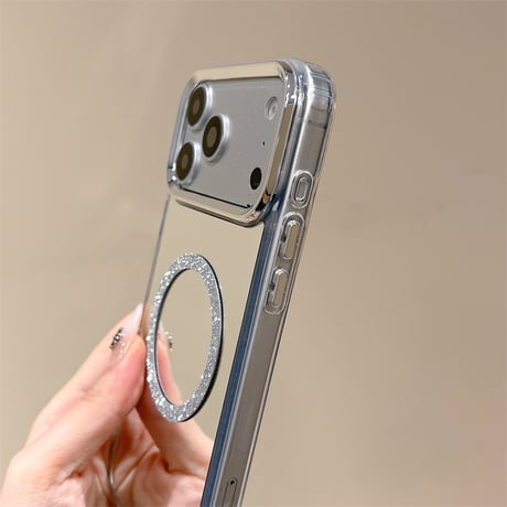MagSafe対応ミラーiPhone17Pro/17ケース メッキ シルバー iPhone16Pro/Air/15ProMax/17eケース 頑丈 オシャレ[M6494]