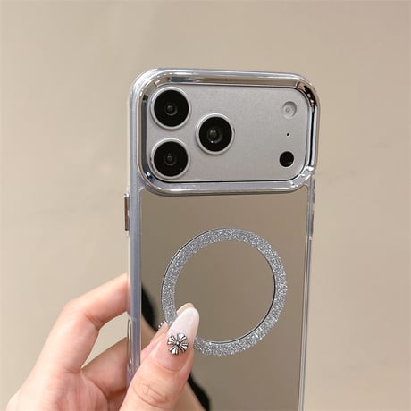 MagSafe対応ミラーiPhone17Pro/17ケース メッキ シルバー iPhone16Pro/Air/15ProMax/17eケース 頑丈 オシャレ[M6494]