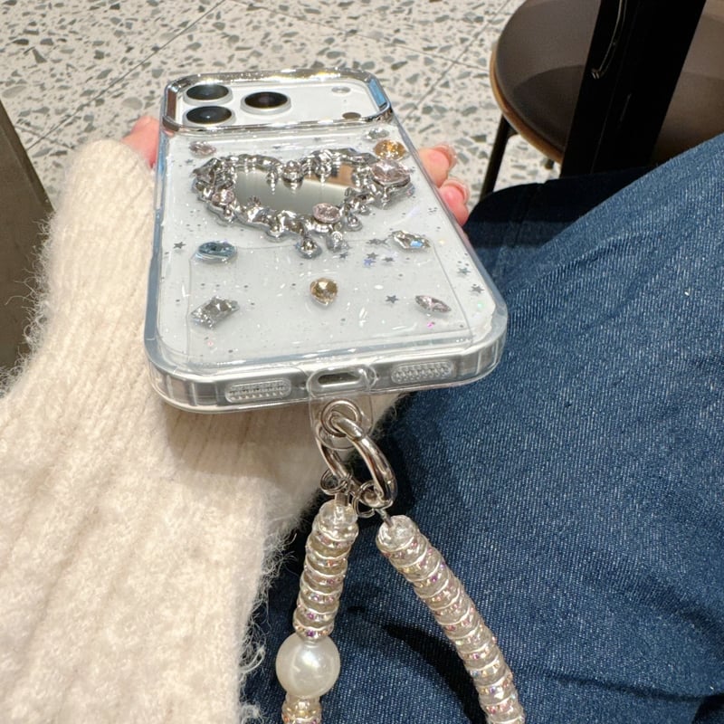 【未使用】ABISTEハート型アクセサリーケース ミラー付き スワロフスキー 未使用】ABISTEハート型アクセサリーケース ミラー付き
