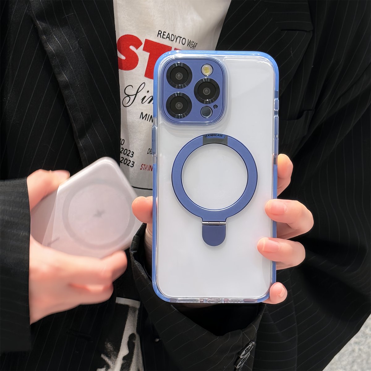 黄ばまない iPhone15pro/15promaxケース MagSafeリングスタンド