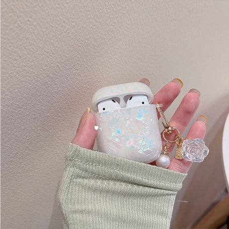 【Airpods4】キラキラ貝殻紋 airpods第3世代ケース  真珠リボン/花アクセサリー付  エアーポッズpro2/Pro1カバー  オシャレ 高級感カラー[M1993]