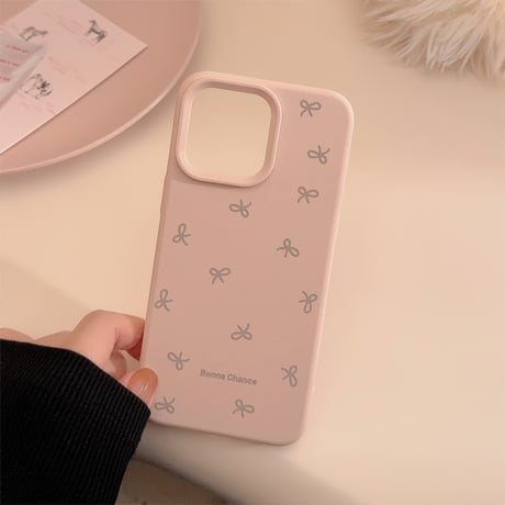淡色系 iPhone16/16Proケース リボン柄 指紋防止 iPhone15/14Pro/13/12カバー 女子力高い シンプル風[M4793]