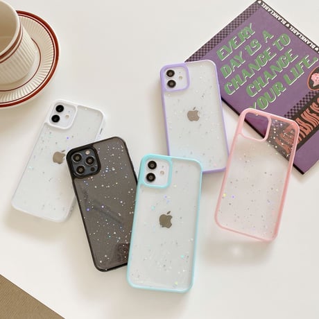 星ラメ入り iPhone14/15プロケース クリア可愛いiphone13/12mini/11proケース シンプル 使いやすい キラキラ[M2231]