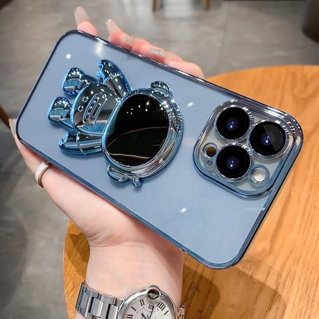 宇宙飛行士スタンド iphone14plus/14promaxケース  メッキ クリアアイフォン13/12/11proカバー カッコイイ 可愛い 実用[M2235]