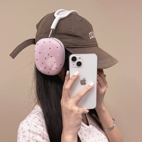 ハート柄 AirPodsMaxケース 韓国風 ピンク エアーポッズ マックス専用カバー 女子力高い 質感いい 光沢感 [M4945]