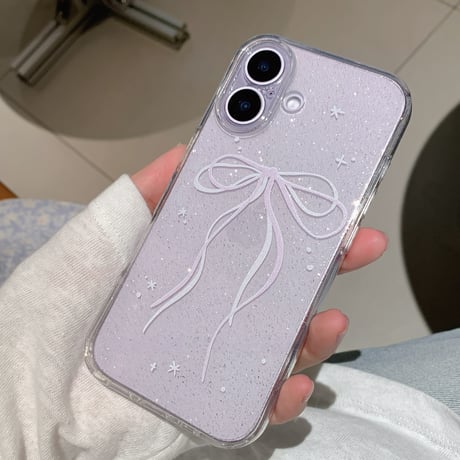 リボン柄 iphone17/17proケース  キラキラ感 ラメ アイフォン17promax/Air/16/15カバー  可愛い ソフトケース[M5882]