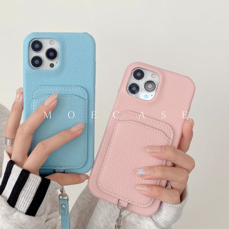 ICカード収納 iPhone14/15proケース  革製 アイフォン13pro/12mini/11proケース ストラップ付 高品質 使いやすい シンプル風[M2736]