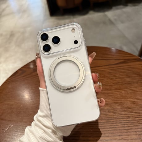 高透明 iPhone17pro/16promaxケース MagSafeリングスタンド iPhone15/14pro/13promax/12ケース シンプル 黄ばまない 高機能[M4100]