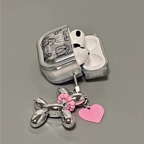犬ちゃん Airpods 4 ケース  チャーム付  メッキシルバー AirpodsPro2/Pro1カバー  Airpods3/2  プレゼントにおすすめ[M4701]
