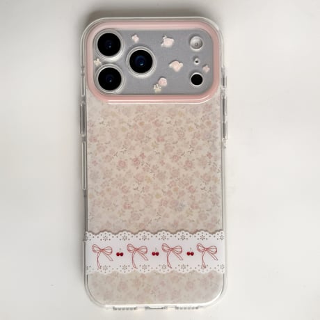 レース/花柄 iPhone17Pro/17ケース 春向け iPhone17ProMax/16Pro/15カバー 花柄カメラカバー 淡色系 [M6130]