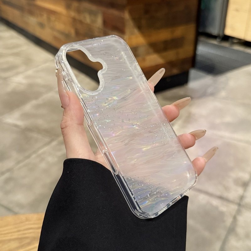 iPhone17ケース セージ/ラベンダーに合う シェル風 キラキラ感