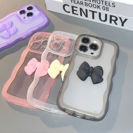 うねうね iPhone16/16Plusケース リボン 透明iPhone15Pro/14/13proカバー 落下防止 かわいい [M4649]