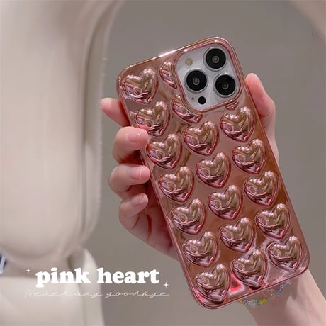 立体ハート iPhone16/16Proケース おしゃれ ローズゴールド/シルバー iPhone15Pro/14/13Proカバー 女子力高い  [M4598]