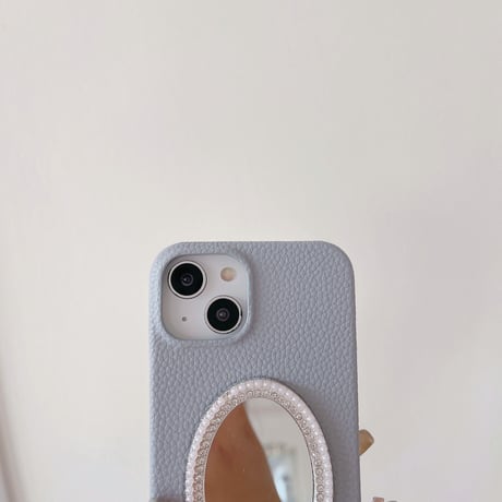 鏡付きレザー iPhone15/14proケース ジュエリーデコアイフォン13/12/11proカバー 可愛い シンプル 実用[M3345]