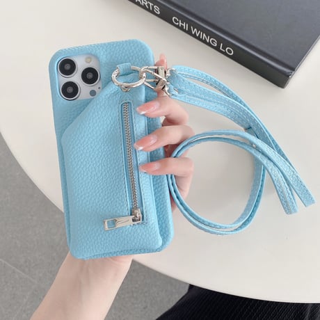 小銭入れ付 iPhone14/15proケース 革 ストラップ付 iPhone13mini/12/11カバー 高品質 12色 小銭/カード/口紅/お札など収納可[M3199]