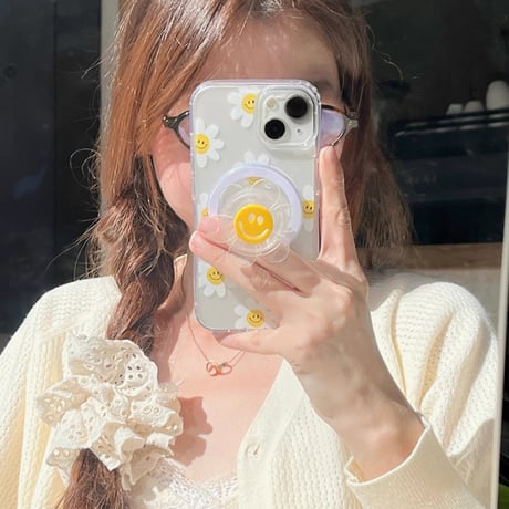 笑顔の花 iPhone15/15proケース MagSafeグリップ iPhone14/13pro/12クリアケース かわいい きれい ギフトにおすすめ[M3997]