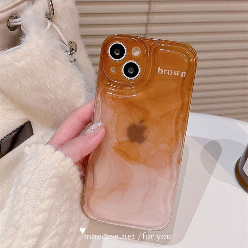 暈し染め 茶色 iphone14pro/13promaxケース 高級感 お揃い Airpods