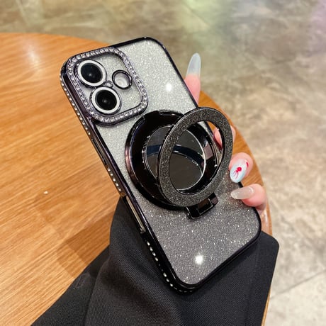 メイク直しミラー iPhone16/16Proケース Magsafeリングスタンド ジュエリー iPhone15Pro/14/13Proカバー 大人気 コスパ最強[M4585]