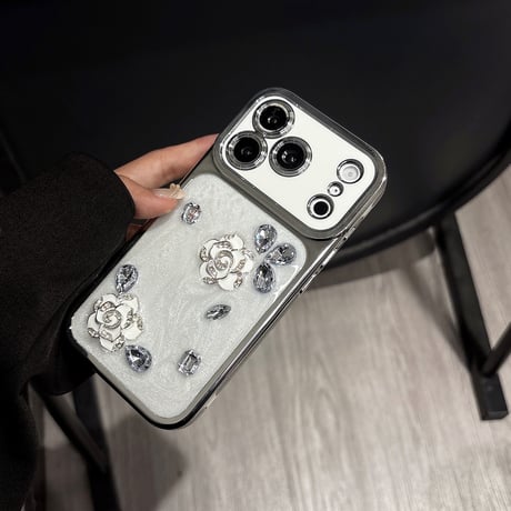 花 ダイヤ iPhone17Pro 17ケース カメラカバー付 iPhone17Promax/16Pro/15ケース メッキ おしゃれ[M6122]