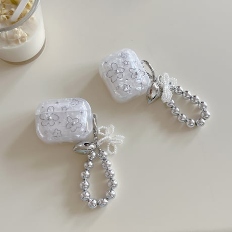 花柄 Airpods 4ケース ハートストラップ Airpodspro2/proカバー Airpods第3/2世代 かわいい シェル風 プレゼントにおすすめ[M5065]