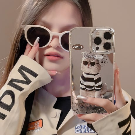 鏡 猫ちゃん iphone14/13proケース 頑丈 アイフォン12pro/11カバー カッコイイ かわいい ギフトにおすすめ[M3408]