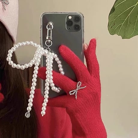 真珠リボン iPhone15/15Proケース 可愛いクリア黄ばまない iPhone14Pro/13/12カバー 女子力アップ ギフトにおすすめ [M3812]