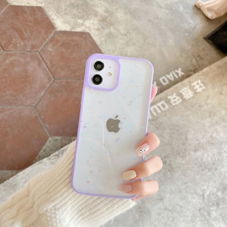 星ラメ入り iPhone14/15プロケース クリア可愛いiphone13/12mini/11proケース シンプル 使いやすい キラキラ[M2231]