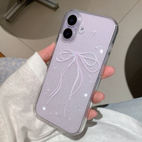 リボン柄 iphone17/17proケース  キラキラ感 ラメ アイフォン17promax/Air/16/15カバー  可愛い ソフトケース[M5882]