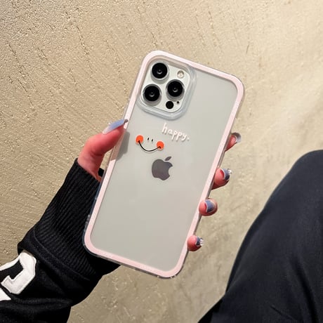 Luck/Happy  iphone13mini/12proケース  カップルお揃い アイフォンSE3/11proカバー ペアコーデ シンプル 透明系カバー[M1900]