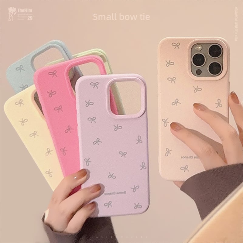 淡色系 iPhone16/16Proケース リボン柄 指紋防止 iPhone15/14Pro/