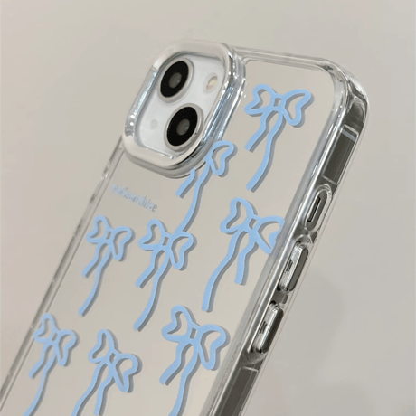 リボン ミラーiPhone16/15proケース 頑丈 可愛いiphone14/13/12proカバー 女子力アップ 便利[M4087]
