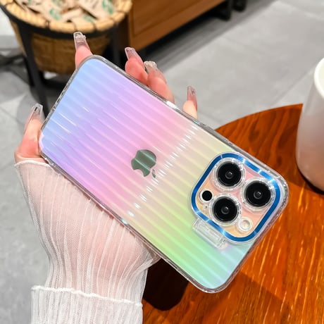レーザー iPhone14/13proケース スタンド付 アイフォン13/12proカバー キラキラクリアケース 高品質高級感 落下防止[M3106]