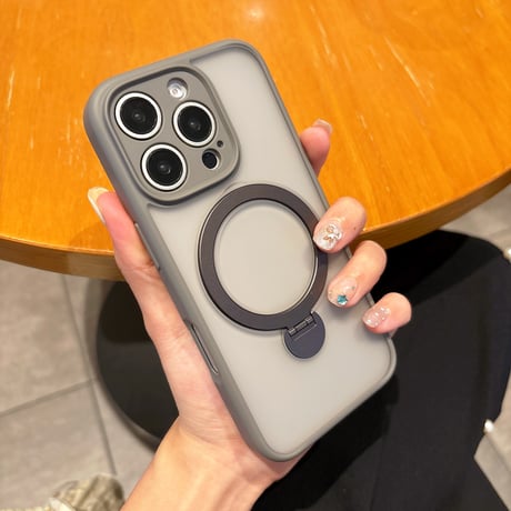 指紋防止 iPhone16Pro/16Promaxケース 360度回転スタンド MagSafe iPhone15pro/14proカバー 丈夫 デザートチタニウム[M4653]