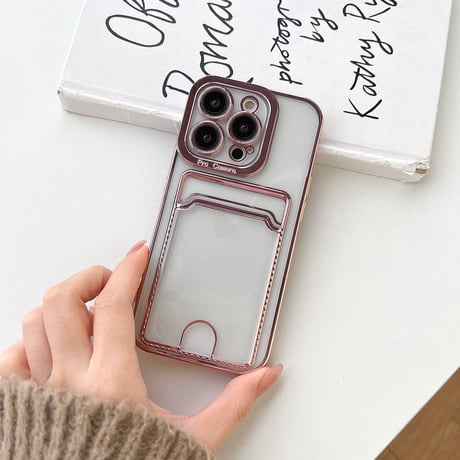 ICカードポケット iPhone14pro/14promaxケース メッキ クリアアイフォン13/12/11proカバー 高級感 実用 使いやすい [M2390]