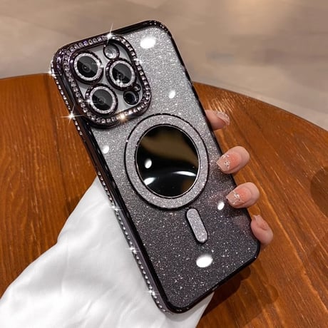 メイク鏡 iPhone16/16Proケース  ダイヤデコ MagSafe対応 iPhone15/14Pro/13カバー 大人可愛い カメラ保護[M4700]