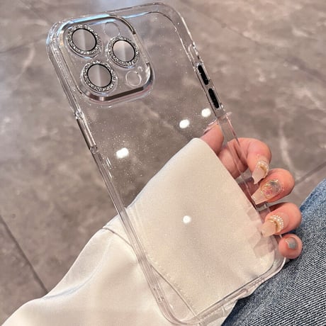 キラキラレンズカバー iPhone16pro/16Plus/16ケース  高透明 ラメ入り iPhone15Pro/15ProMaxカバー  オシャレ 薄型 高級感 耐衝撃加工 [M2451]