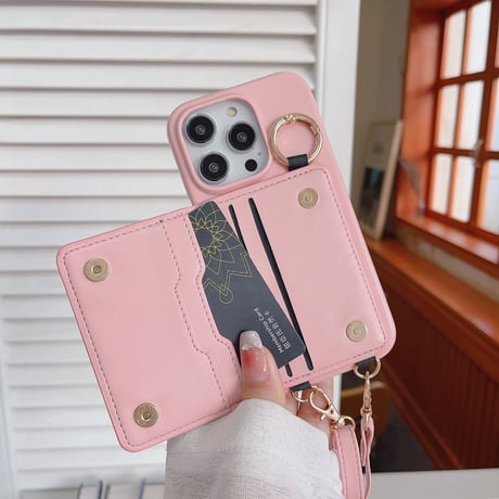 iPhone15/15proケース カード収納/小銭入れ  レザー アイフォン14/13/12ケース ストラップ 高品質 多機能[M3536]