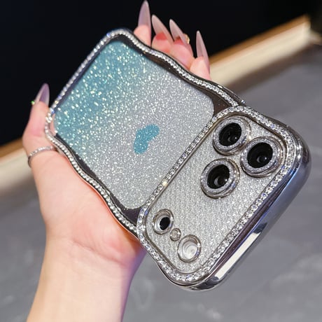 うねうねジュエリーライン iPhone17Pro/17ケース ハート柄 iPhone16/15ProMax/14ケース ラグジュアリー感 メタリックカラー レンズ保護[M6280]