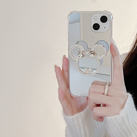 鏡グリップ iPhone15/15proケース かわいいミラー iPhoneSE2/14/13Proカバー 女子に大人気 ギフトにおすすめ 多機能 [M4016]