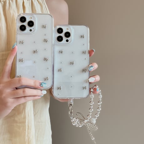 ガールズに人気 iphone15/15proケース  立体リボン ラメ入り iphone14/13pro/12/11カバー  可愛い 綺麗チャーム付き[M4485]