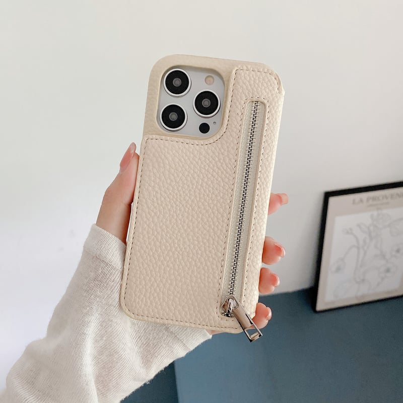 小銭/カード収納 iPhone15/14ケース 鏡付 レザー製iphone13/12/11pr
