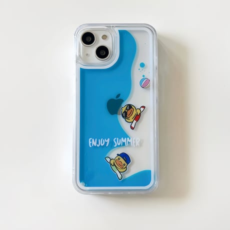 液体 泳ぐアヒル iphone14/13ケース  透明アイフォン12/11カバー 可愛い 面白い ストレス解消 ギフトにおすすめ[M3264]
