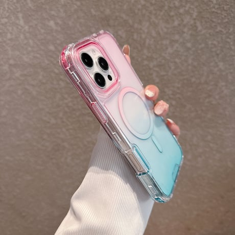 耐衝撃 iPhone16pro/16promaxケース グラデーションカラー iPhone15pro/14/13pro/12カバー 2層構造 涼しい感じ MagSafe対応[M5303]