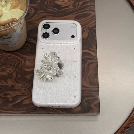貝殻花とパールミラーリング iPhone17Pro/17ケース ダイヤデコ iPhone16Promax/15pro/14ケース 上品 便利高級感 [M6457]