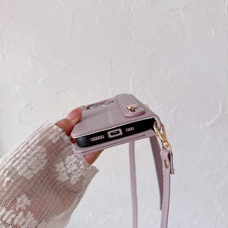 手帳型 アイフォン16pro/15ケース ストラップ付 革製 iPhone14promax/13/12カバー カード収納 スタンド付[M4462]
