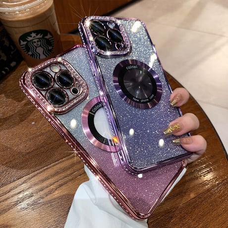 iPhone15/15proケース MagSafe対応 ジュエリー14/13カバー キラキラシート付き おしゃれ [M3478]