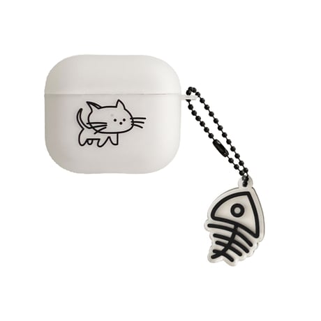 猫と魚 AirPodsPro2ケース 可愛い お揃い airpodsカバー  マット 指紋防止 ギフトにおすすめ[M2412]