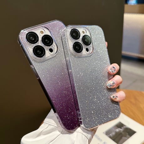 キラキラ黄ばまないiPhone14/14proケース ラメシール付 アイフォン13/12proカバー  レンズフィルム付 高透明感 美しいグラデーションカラー [M3095]