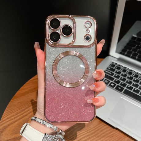 キラキラ iPhone17Pro/17ケース Magsafe充電 iPhone17Air/ProMaxケース ラメインナーシート付 [M5675]