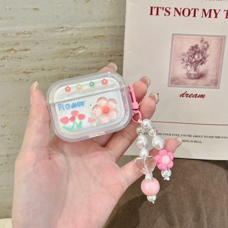 可愛い AirpodsPro2ケース 花 頑丈 airpods3/2/1ケース 綺麗アクセサリー付き オシャレ ギフトにおすすめ[M3207]